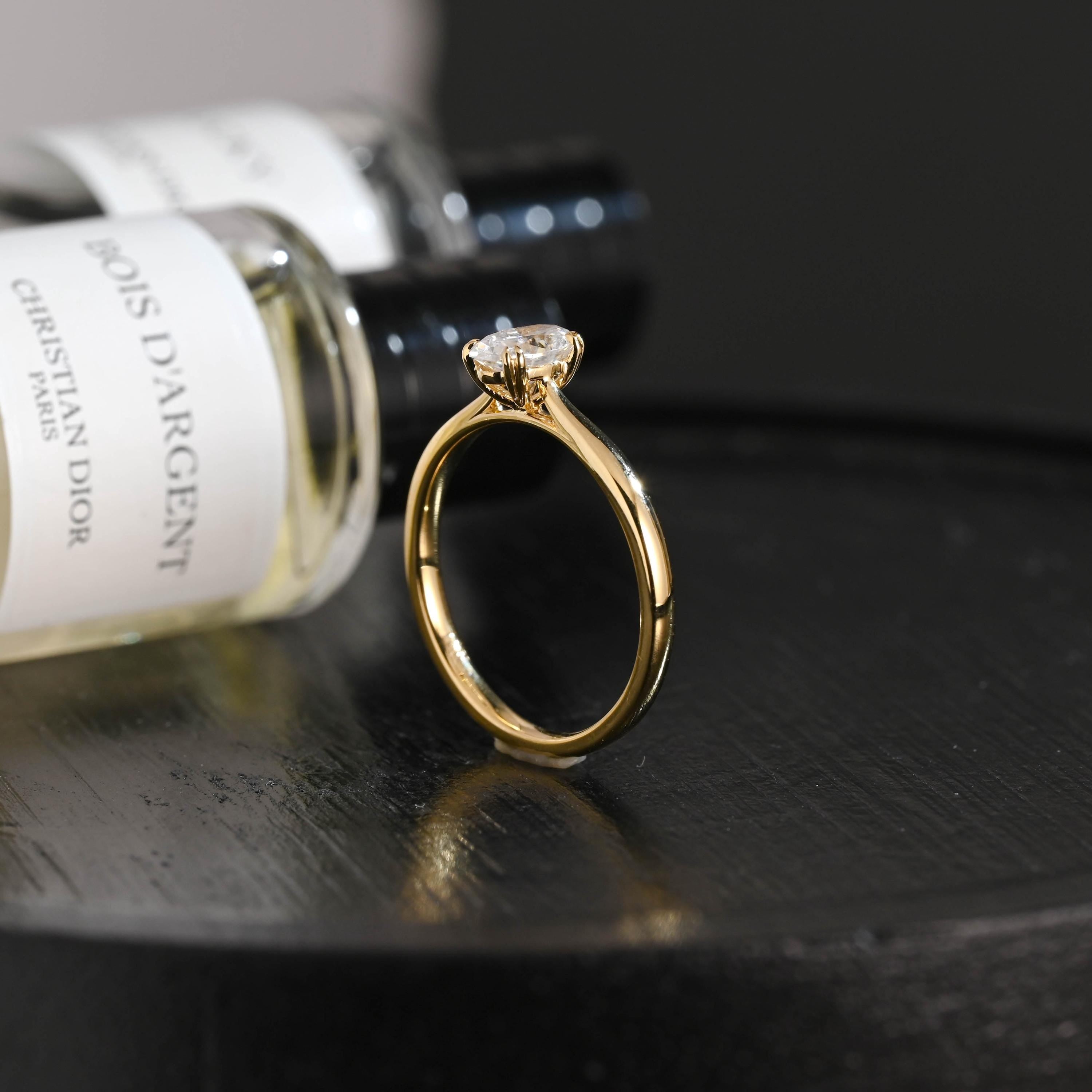 Solid Gold Oval Cut Moissanite Engagement Ring, Anniversary Gift for Women