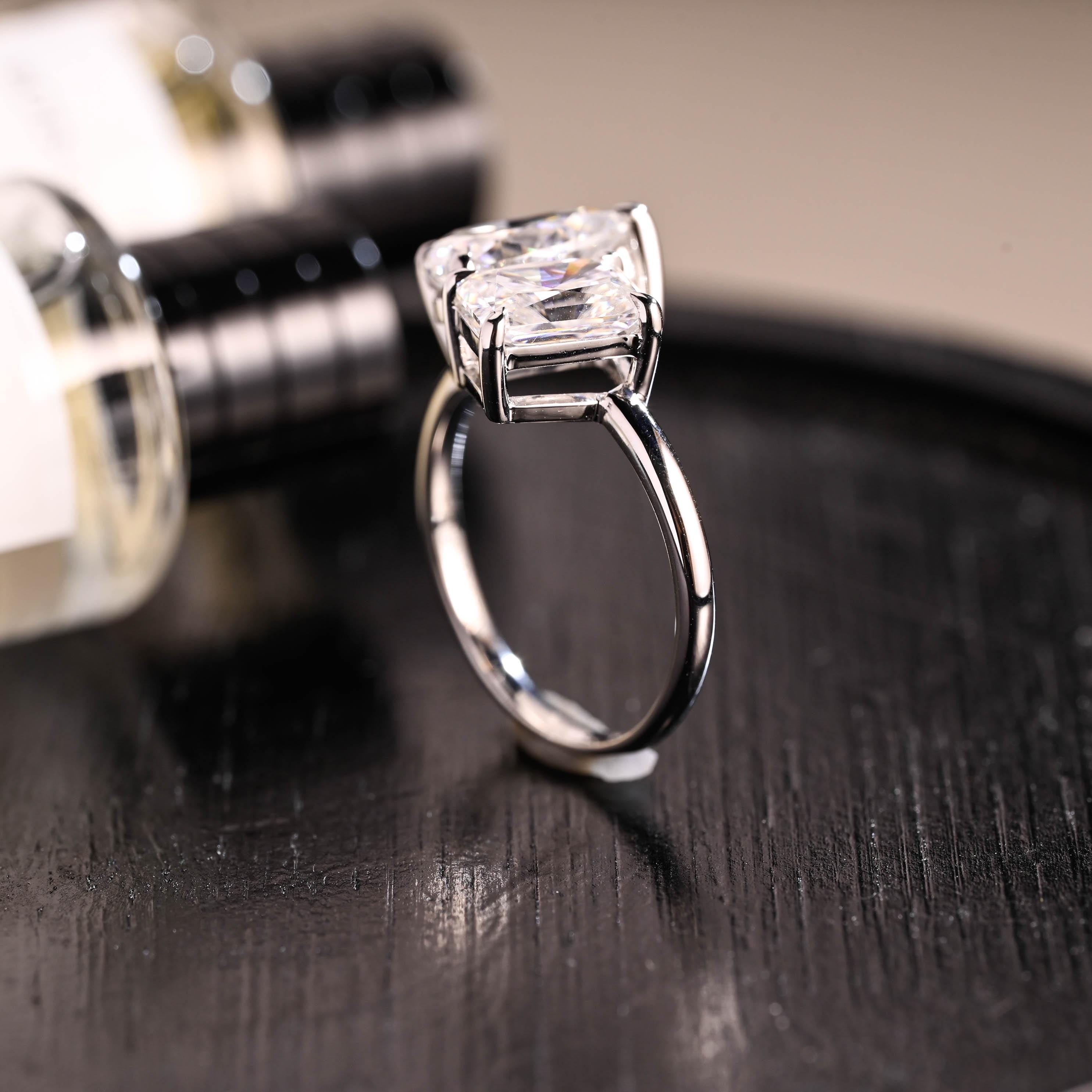 Toi et Moi Moissanite Engagement Ring, Radiant/Pear Moissanite Solid Gold Ring, Two-Stone Wedding Ring