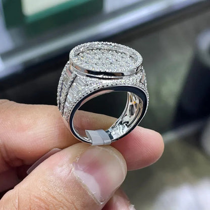 Iced Out Heart Moissanite Ring: Unisex 14K Gold Plated Sterling Silver Baguette Round Hip Hop Moissanite Ring