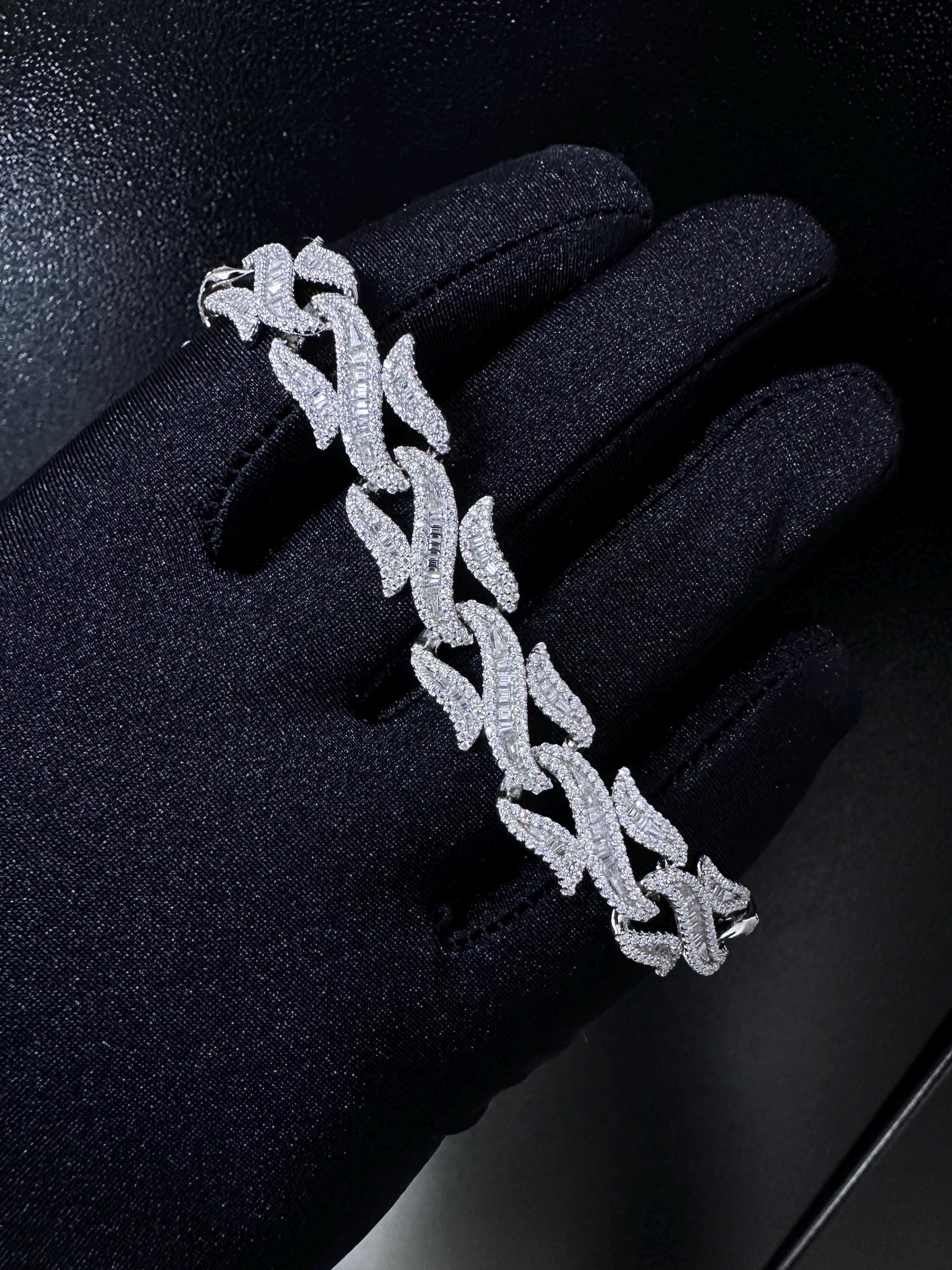 VVS1 Moissanite Diamond Link Bracelet: 925 Sterling Silver, D Color Baguette Moissanite Bracelet