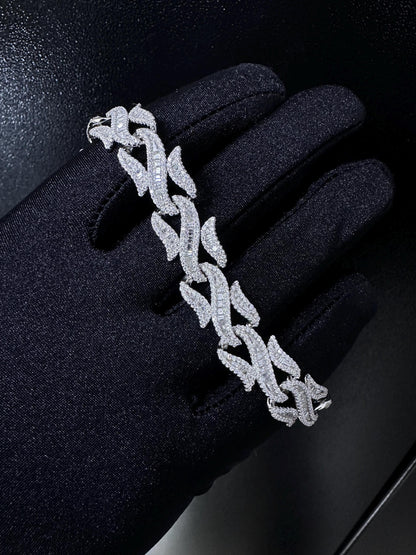 VVS1 Moissanite Diamond Link Bracelet: 925 Sterling Silver, D Color Baguette Moissanite Bracelet