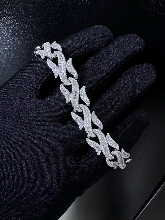 VVS1 Moissanite Diamond Link Bracelet: 925 Sterling Silver, D Color Baguette Moissanite Bracelet