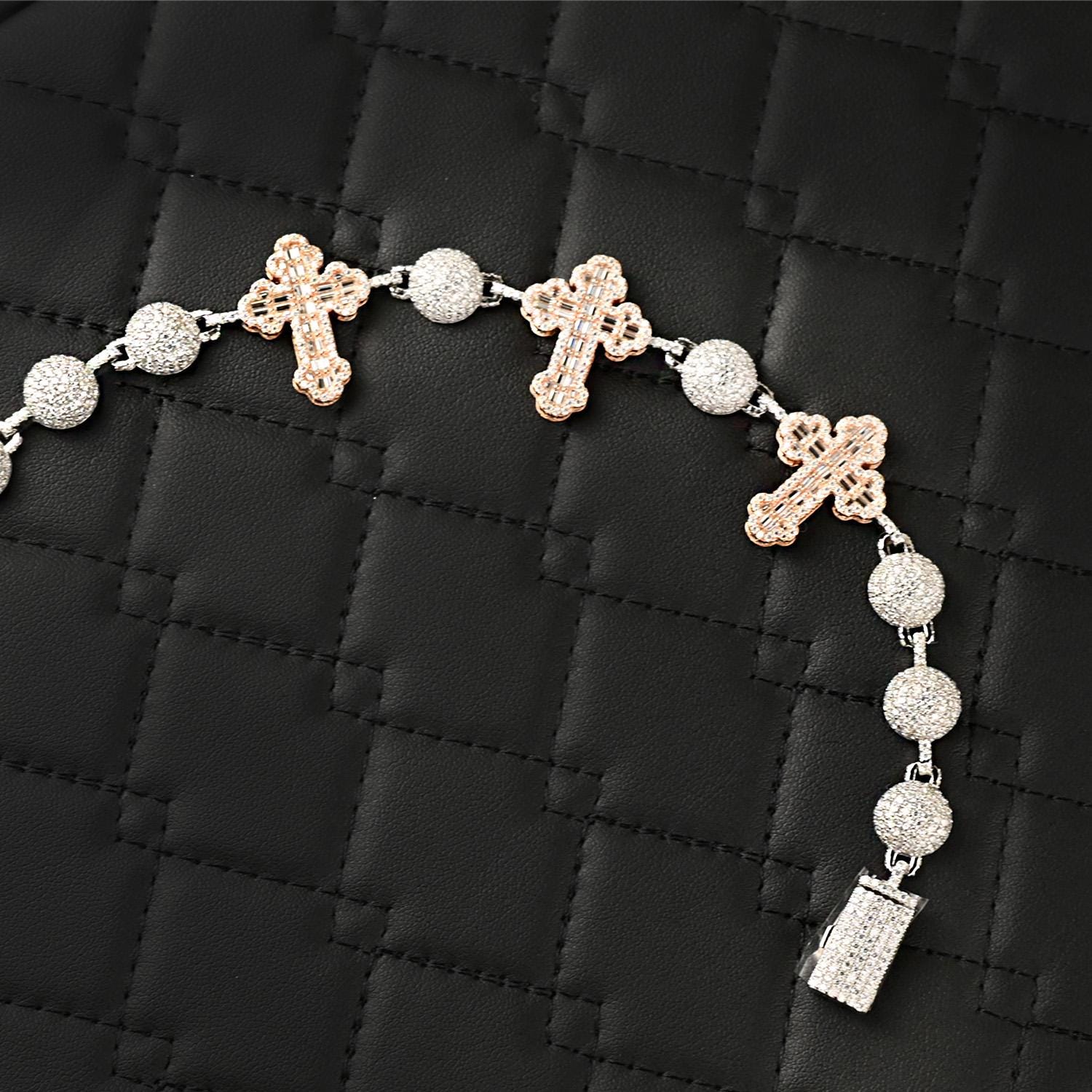 Two-Tone Moissanite Cross Bracelet: 925 Sterling Silver Iced Out Jewelry