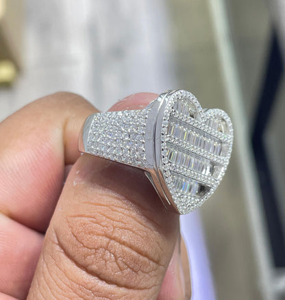 Iced Out Heart Moissanite Pinky Ring - Sterling Silver Hip Hop Moissanite Ring