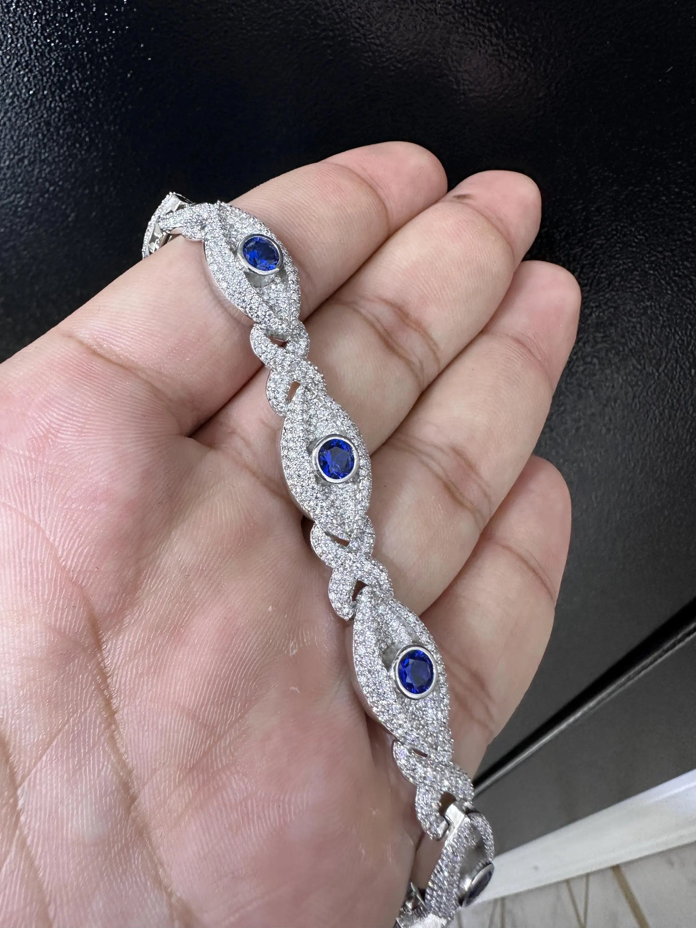 Iced Out Evil Eye Bracelet Infinity bracelet VVS1 Moissanite, 925 Sterling Silver