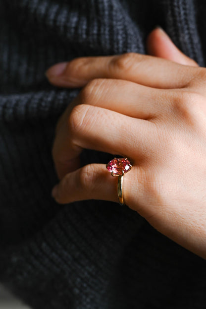 Solid Gold Oval Cut Lab Grown Pink Sapphire Engagement Ring, Nature Inspired Ring