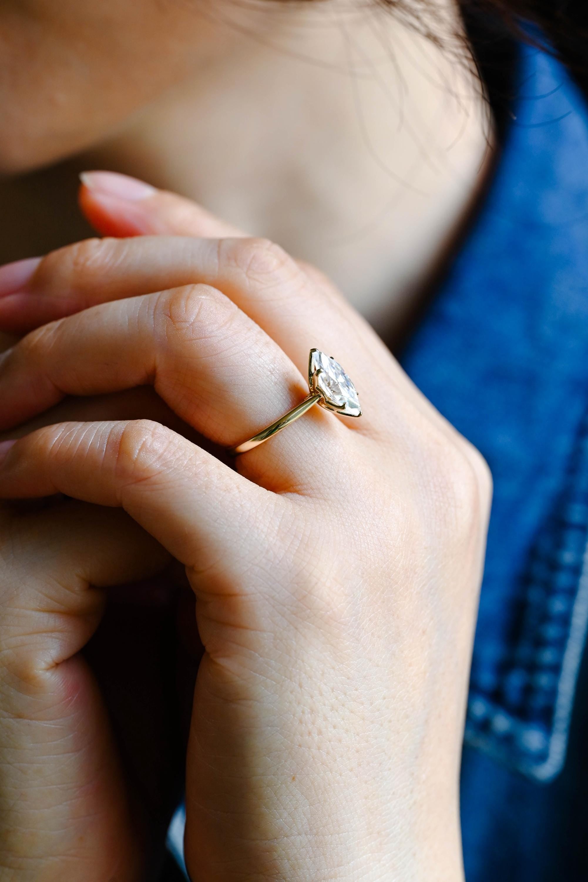 Tulip Marquise Moissanite Solid Gold Engagement Ring