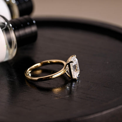 Solid Gold Emerald Cut Moissanite Engagement Ring, Solitaire Emerald Cut Wedding Ring