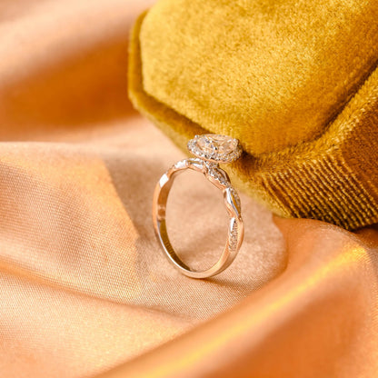 Twisted Band Pear Cut Moissanite Engagement Ring, Halo Pave Pear Moissanite Wedding Ring