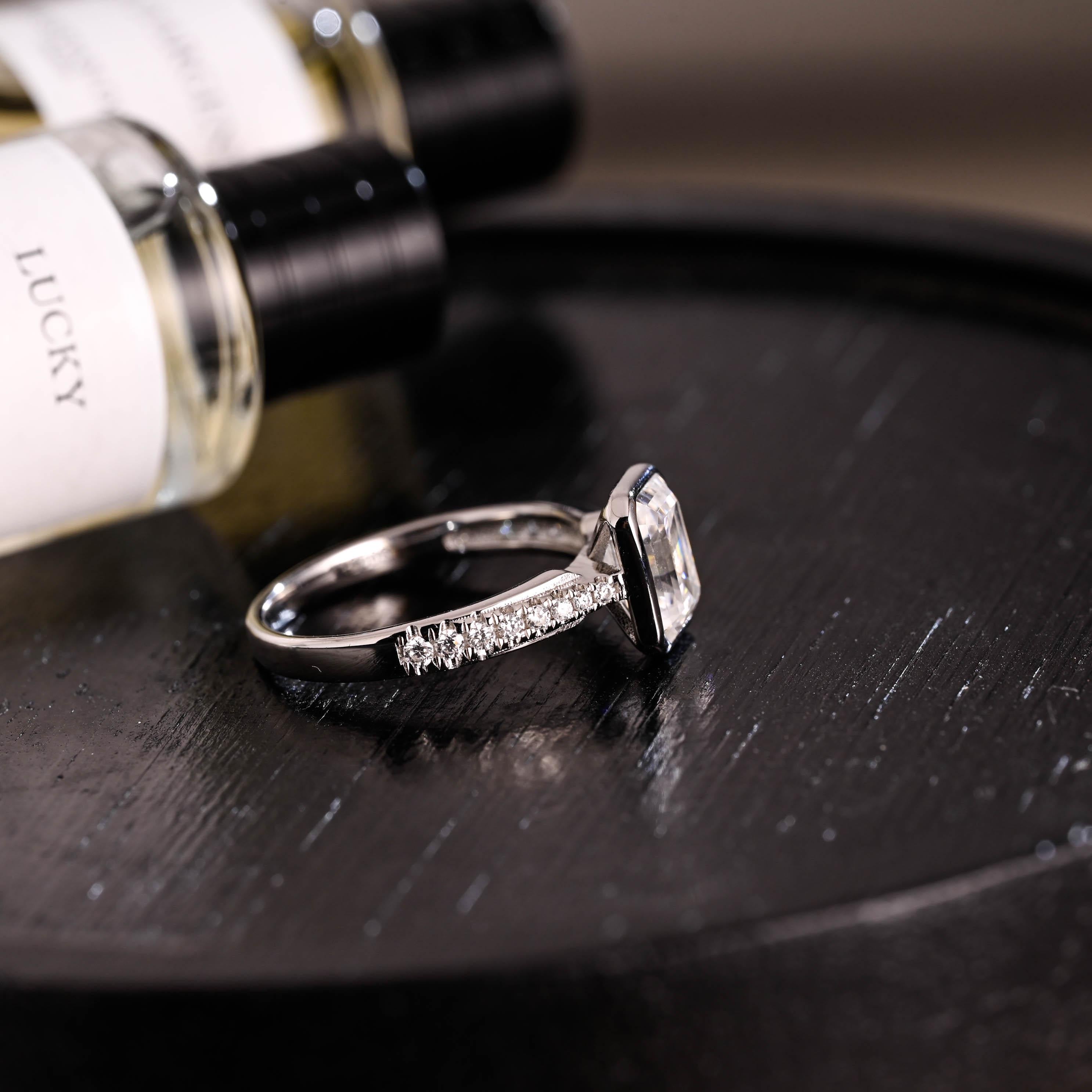 Solid Gold Emerald Cut Moissanite Engagement Ring, Proposal Ring, Promise Ring, Wedding Ring, Anniversary Gift Birthday Gift for Women Wife