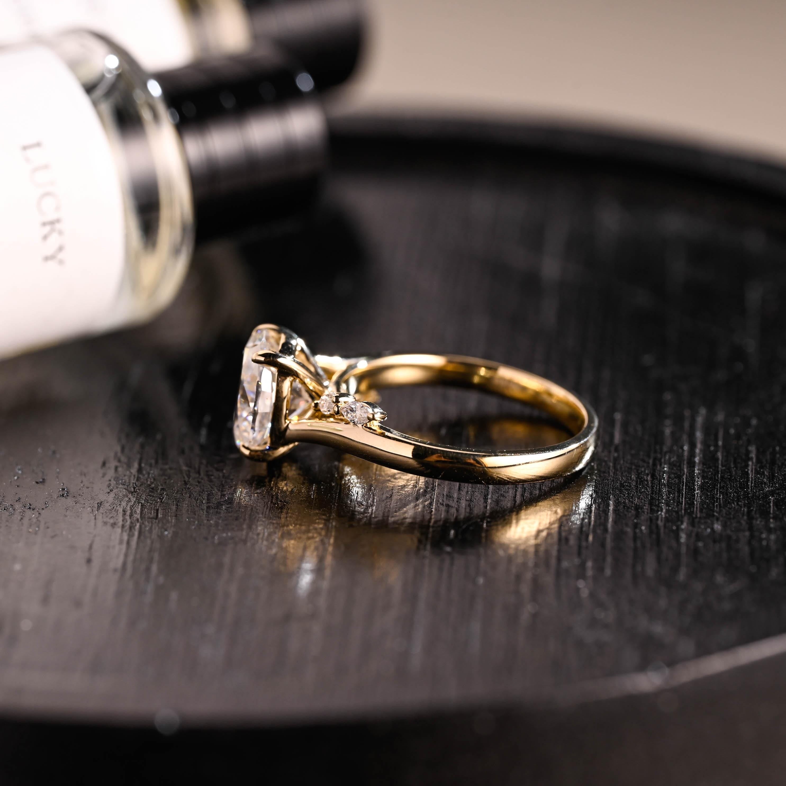 Solid Gold Oval Cut Moissanite Engagement Ring, ByPass Proposal Ring