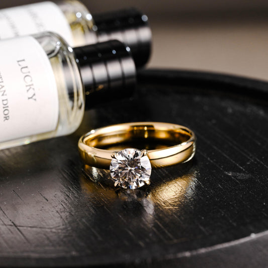 4mm Solid Gold Round Cut Moissanite Engagement Ring, Wedding Ring, Anniversary Gift for Women