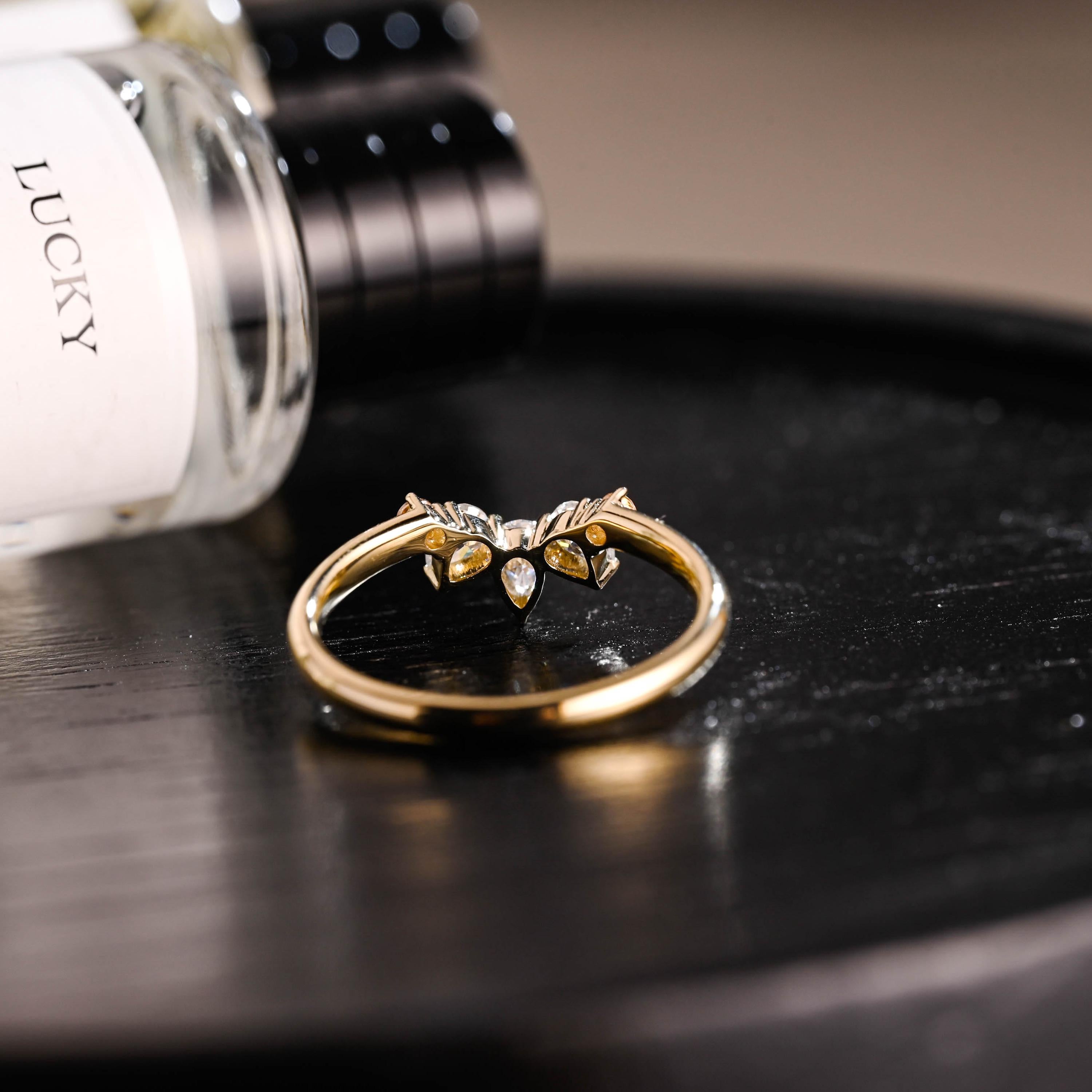 Solid Gold Champagne Moissanite Curved Wedding Band, Nest Ring