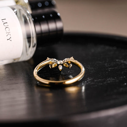 Solid Gold Champagne Moissanite Curved Wedding Band, Nest Ring