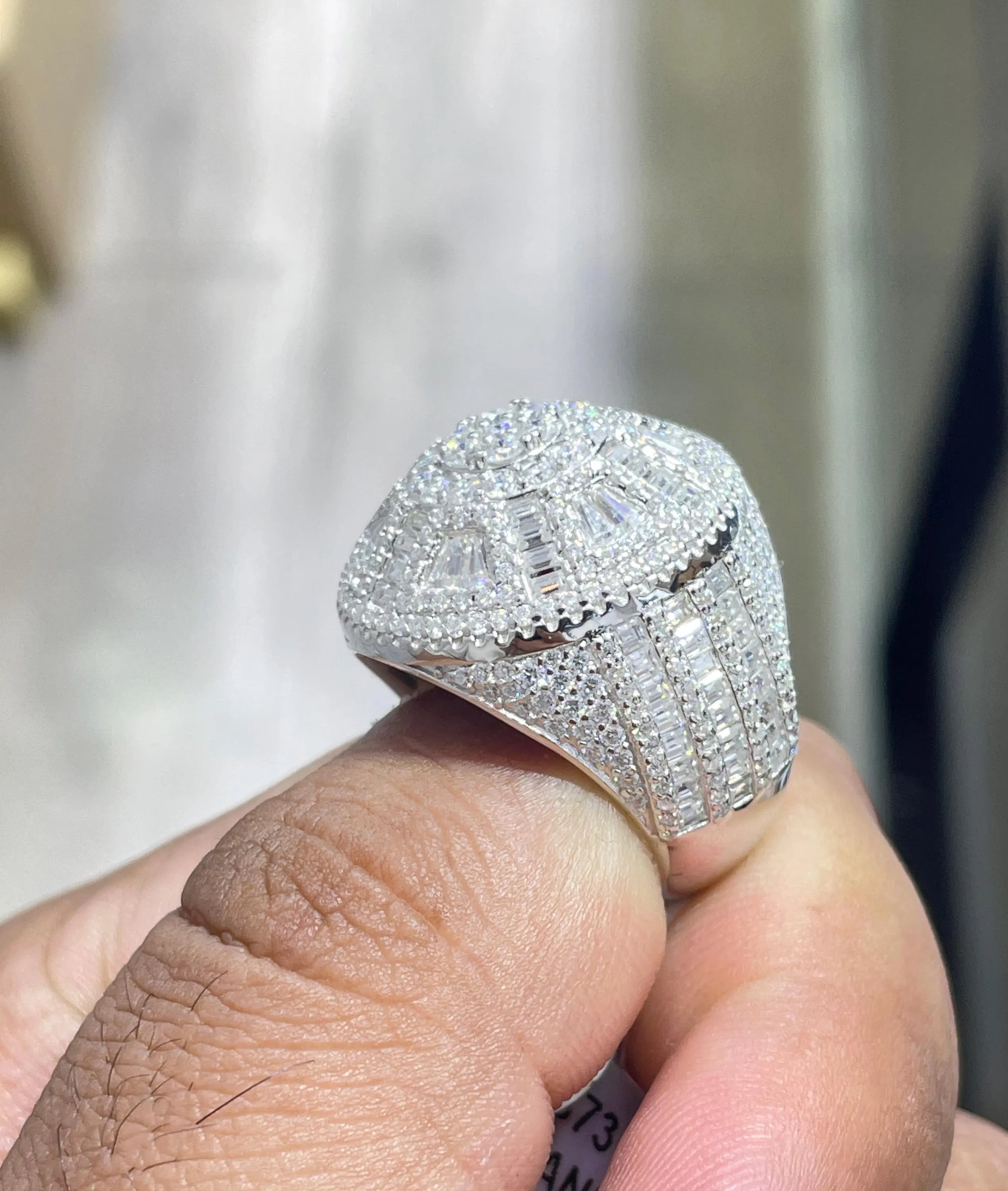 Iced Out Moissanite Dome Ring: 6.6 Carat Sterling Silver Hip Hop Ring