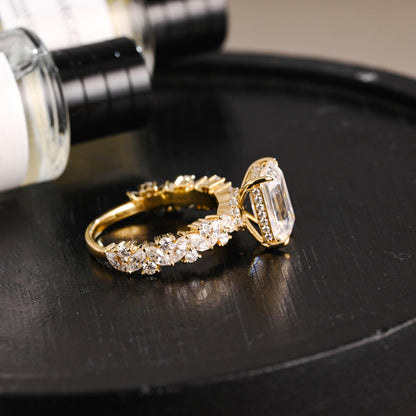 Solid Gold Emerald Cut Moissanite Engagement Ring, Proposal Ring, Promise Ring, Wedding Ring, Anniversary Gift Birthday Gift for Women Wife