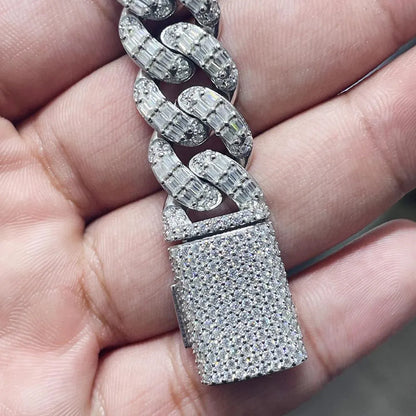 Moissanite Moissanite Baguette Cuban Link Bracelet: 925 Sterling SilverCuban Link Bracelet: 925 Sterling Silver