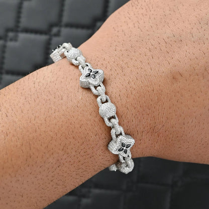 Moissanite Iced Out Bracelet – 13 CTW Round Moissanite | VVS D Color | Black Sapphire Accents | 8.5mm Iced Out Bracelet for Men & Women