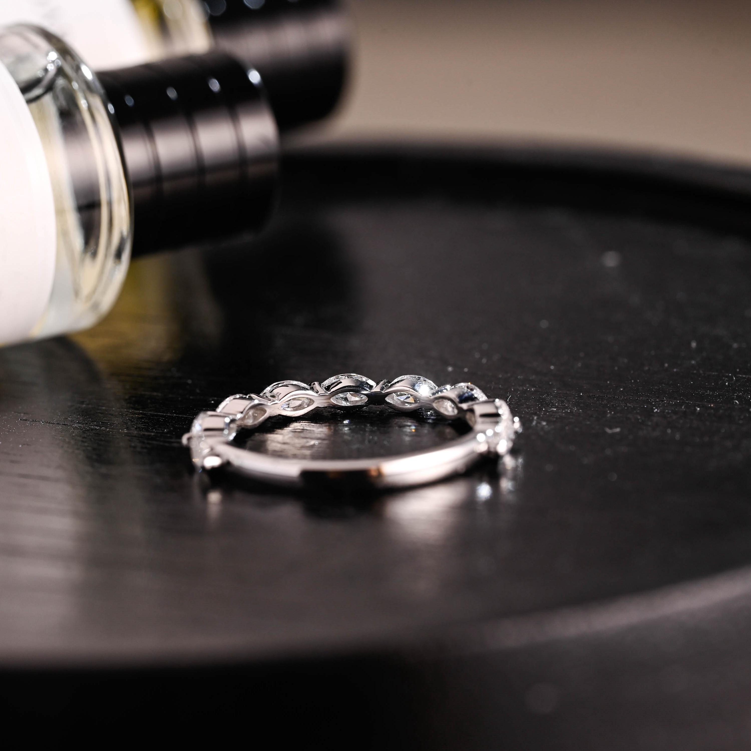 Solid Gold Marquise Moissanite Wedding Band, Half Eternity Ring
