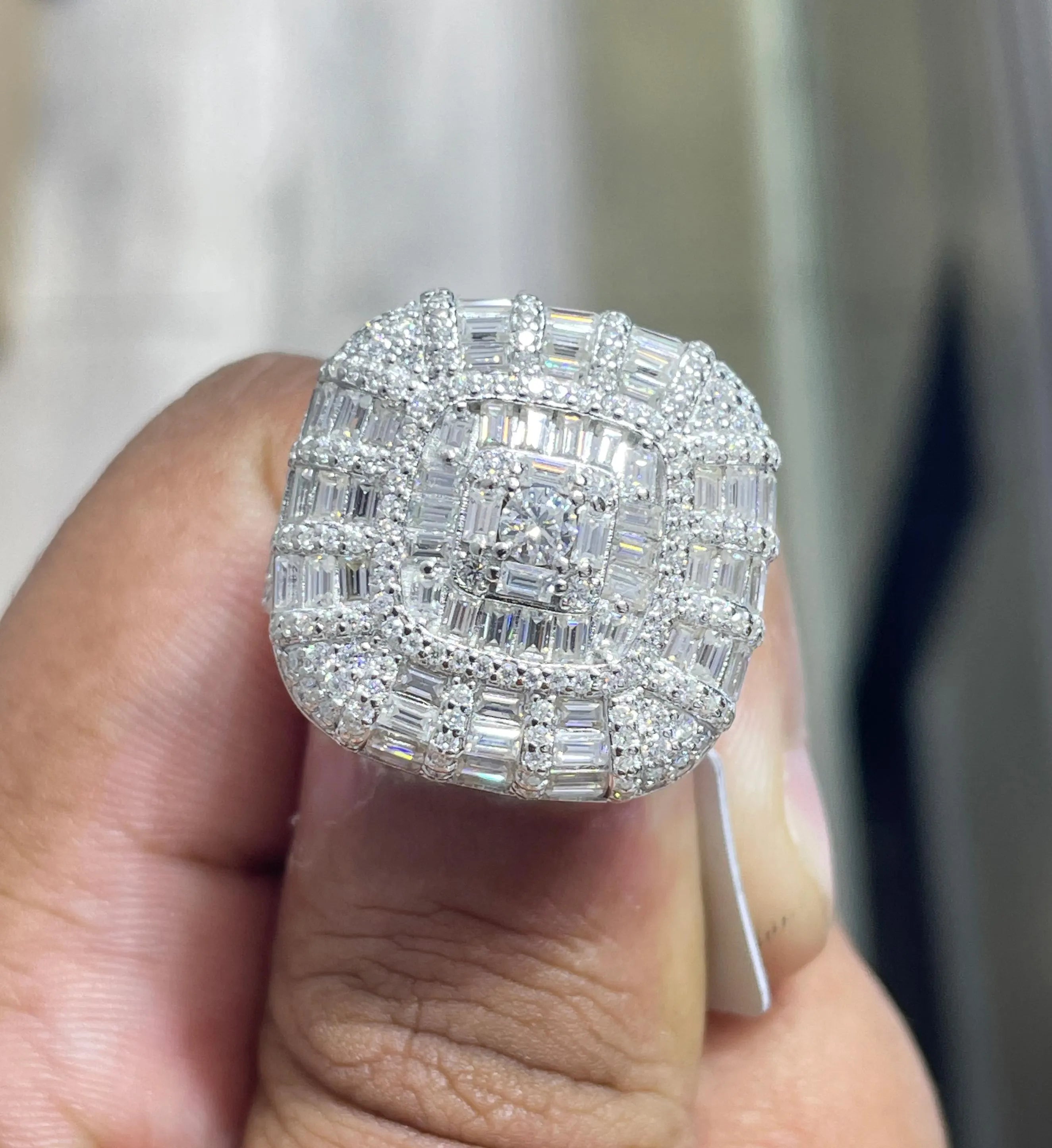 Iced Out Moissanite Ring: 925 Silver Hip Hop Bling, 7.52 Carat Baguette Round Moissanite Diamonds