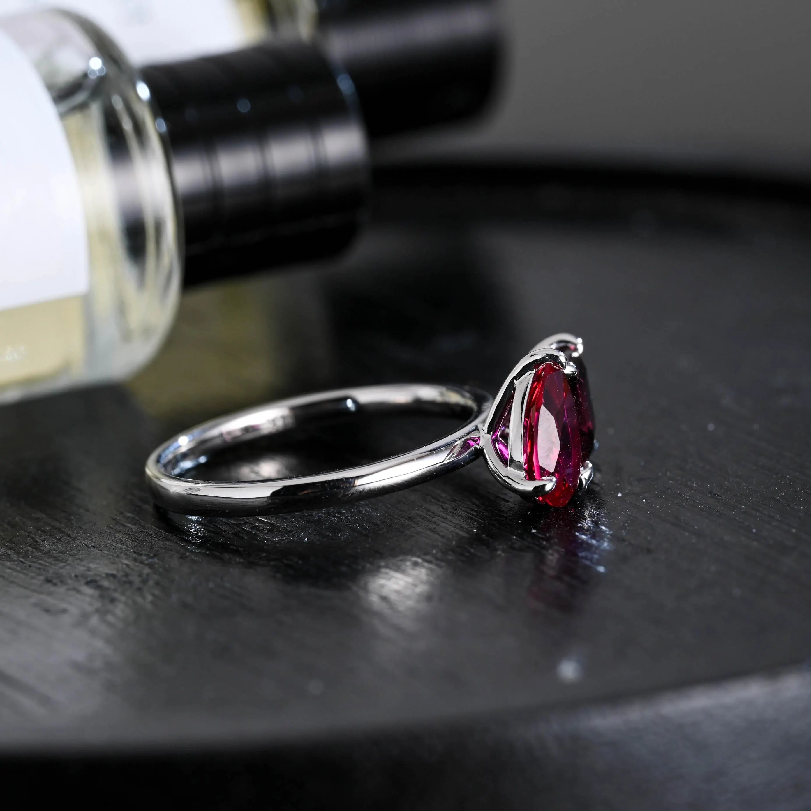 Solid Gold Toi et Moi Princess Garnet & Pear Ruby Engagement Ring, Two Stone Promise Ring