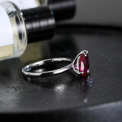 Solid Gold Toi et Moi Princess Garnet & Pear Ruby Engagement Ring, Two Stone Promise Ring