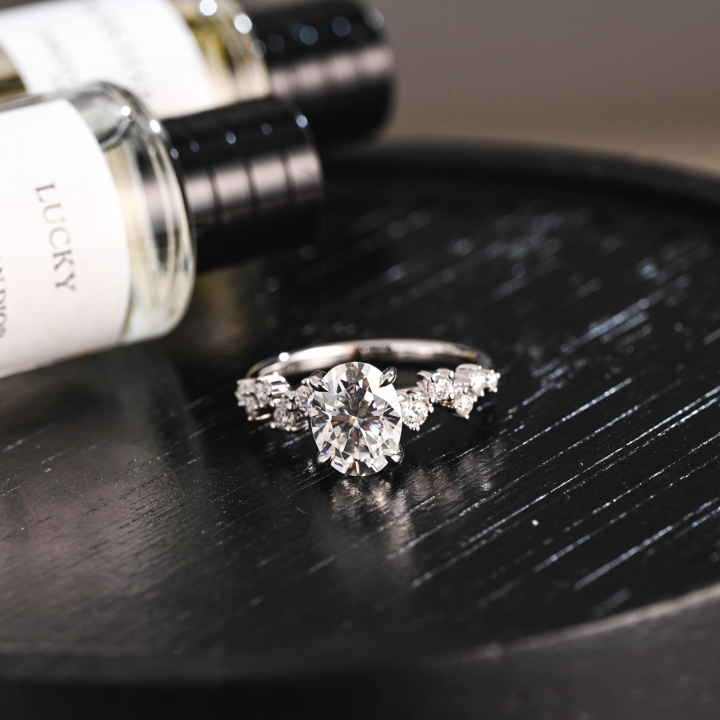 Solid Gold Oval Cut Moissanite Engagement Ring, Anniversary Gift Birthday Gift for Women Wife
