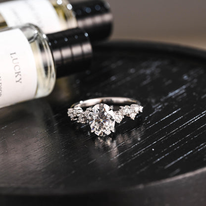 Solid Gold Oval Cut Moissanite Engagement Ring, Anniversary Gift Birthday Gift for Women Wife