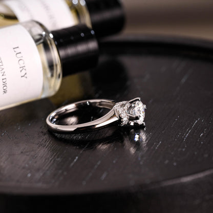 Solid Gold Round Cut Moissanite Engagement Ring, Anniversary Gift Birthday Gift for Women Wife