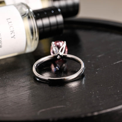 Solid Gold Tulip Setting Oval Cut Lab Grown Pink Sapphire Engagement Ring