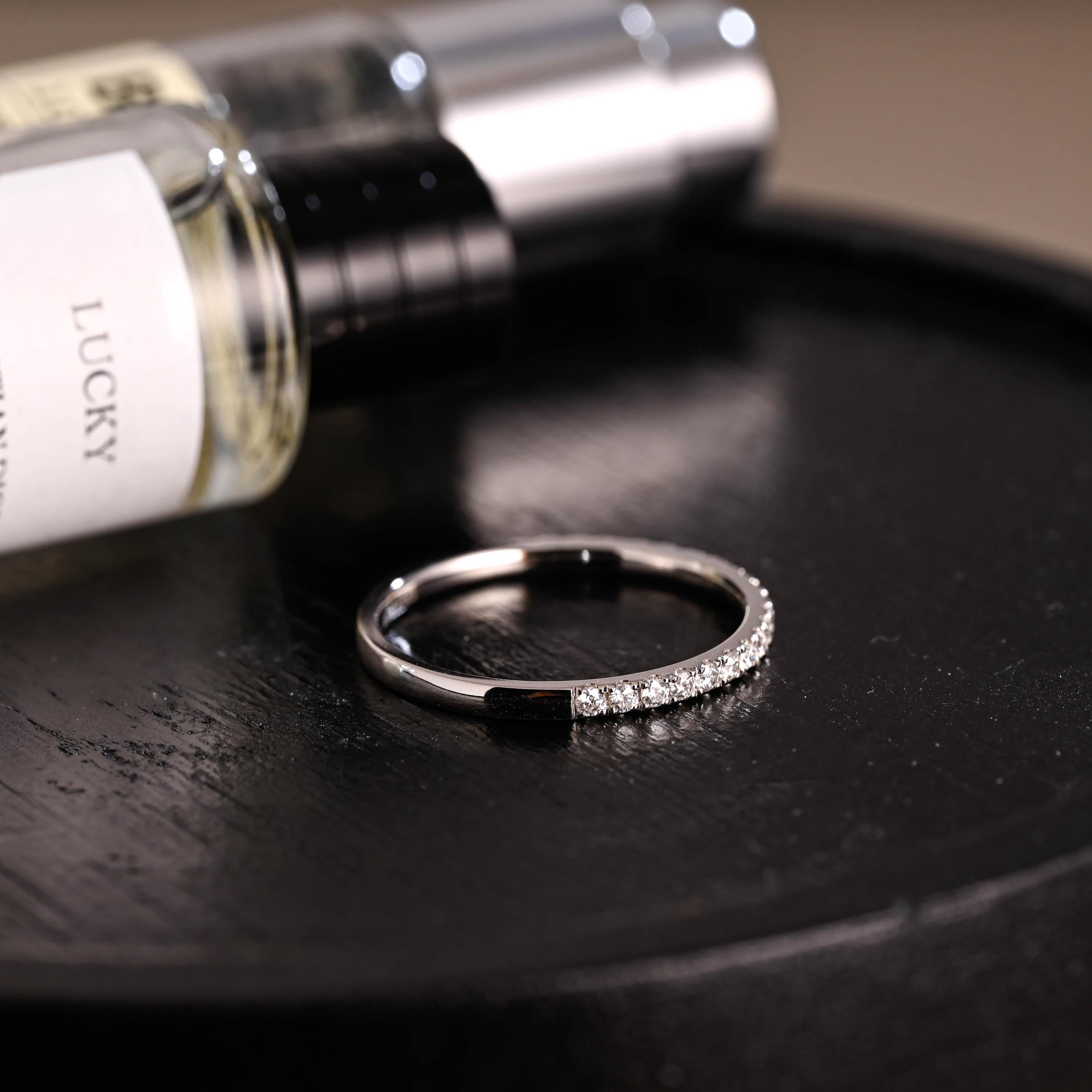 Solid Gold Moissanite Wedding Band, Round Cut Anniversary Ring