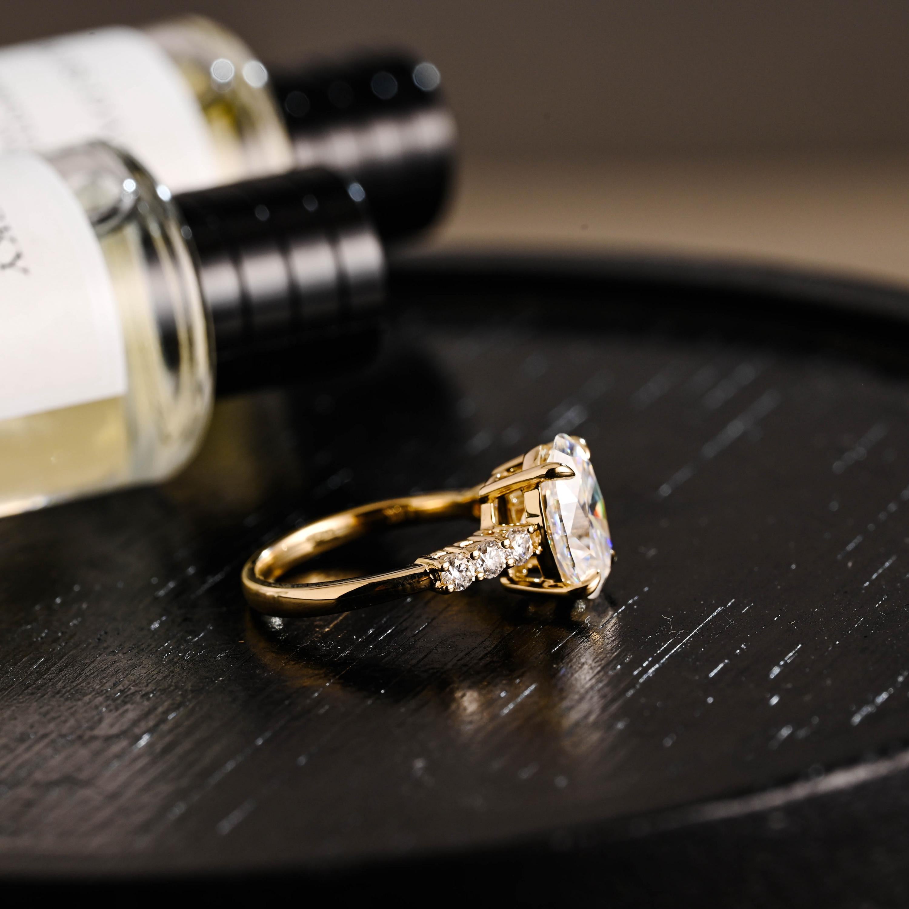 Solid Gold Oval Cut Moissanite Engagement Ring, Anniversary Gift Birthday Gift for Women Wife