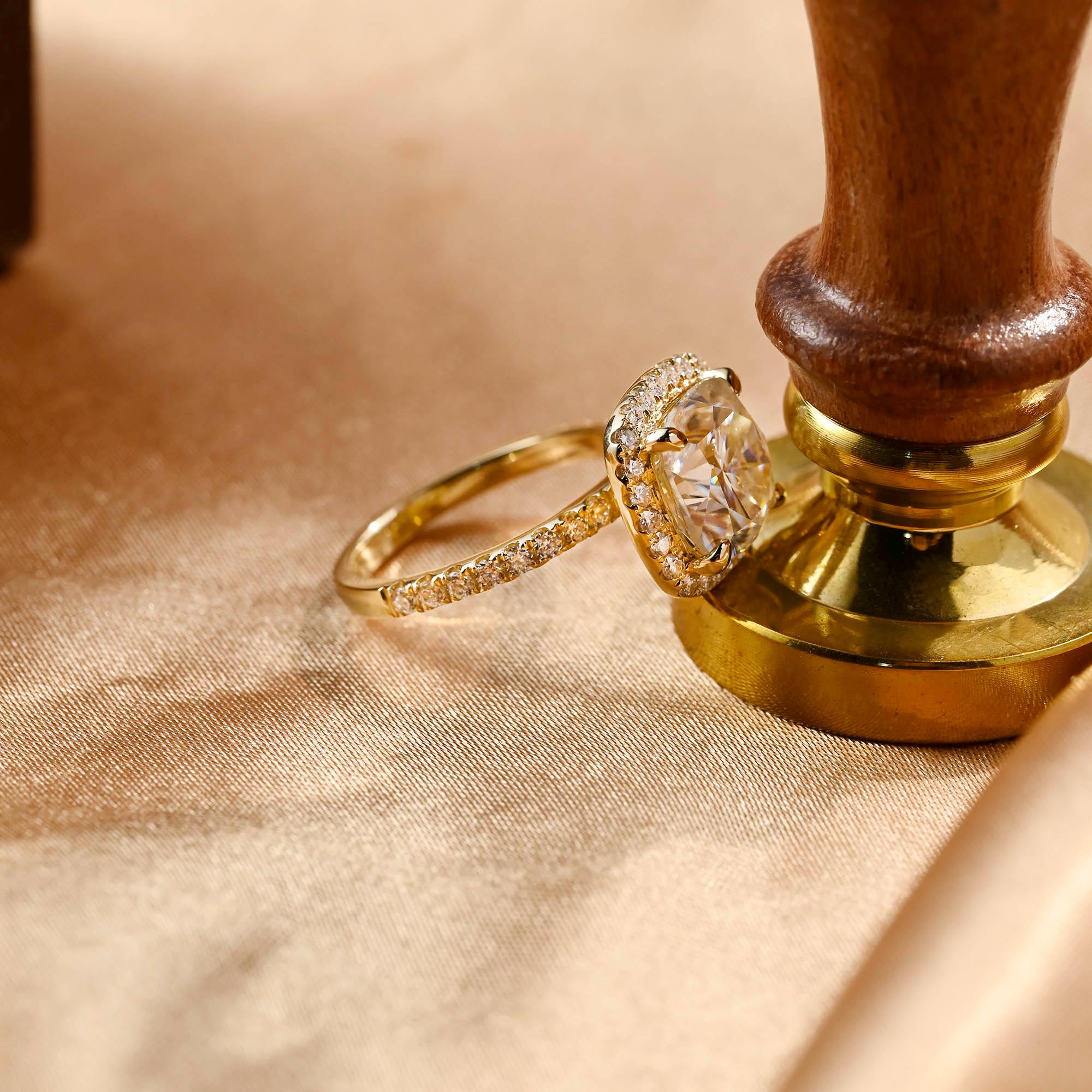 Solid Gold Cushion Cut Moissanite Engagement Ring, Halo Cushion Cut Wedding Ring, Half Pave Anniversary Ring for Her, Moissanite Gift
