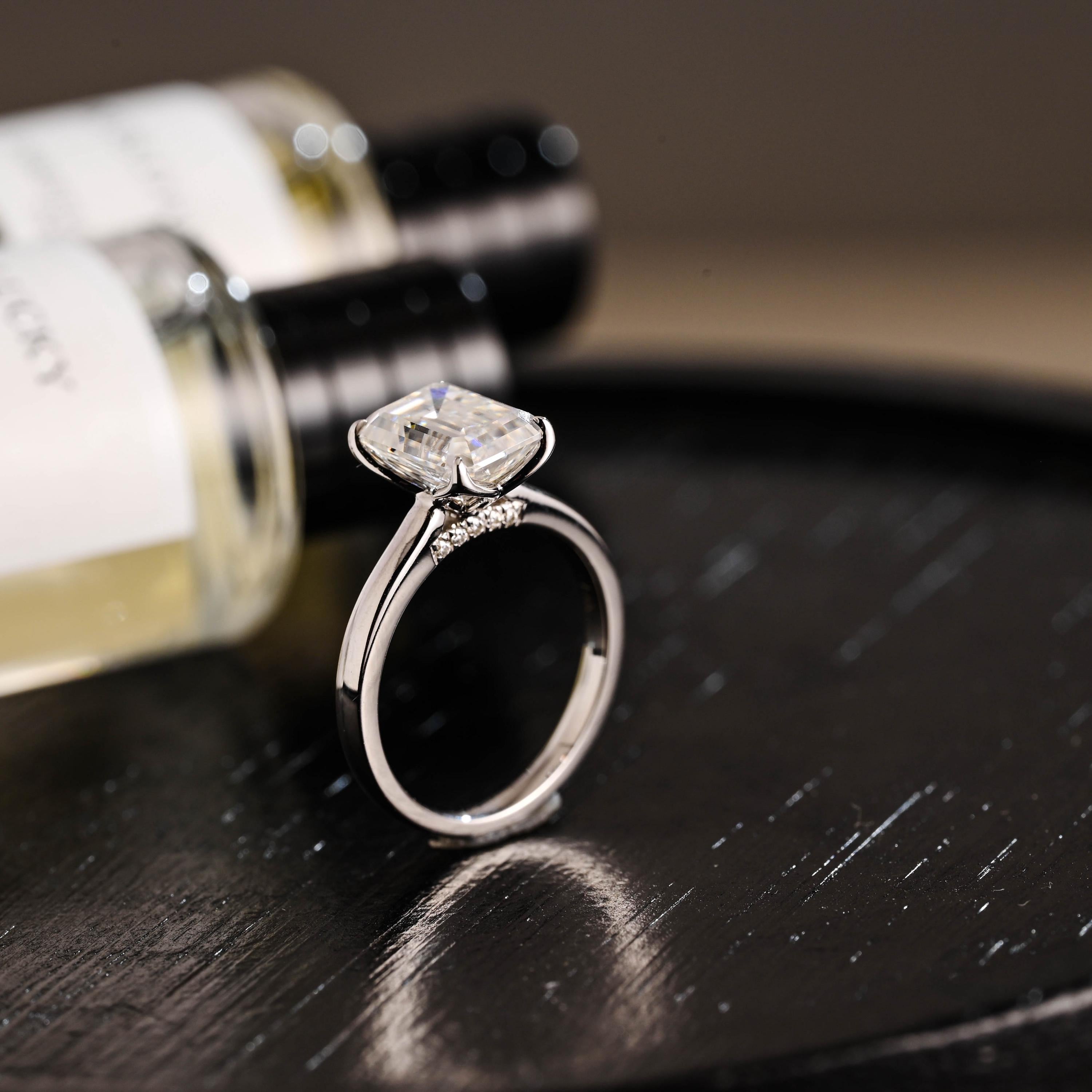 Solid Gold Emerald Cut Moissanite Engagement Ring, Proposal Ring, Promise Ring, Wedding Ring, Anniversary Gift for Birthday Gift Women Wife