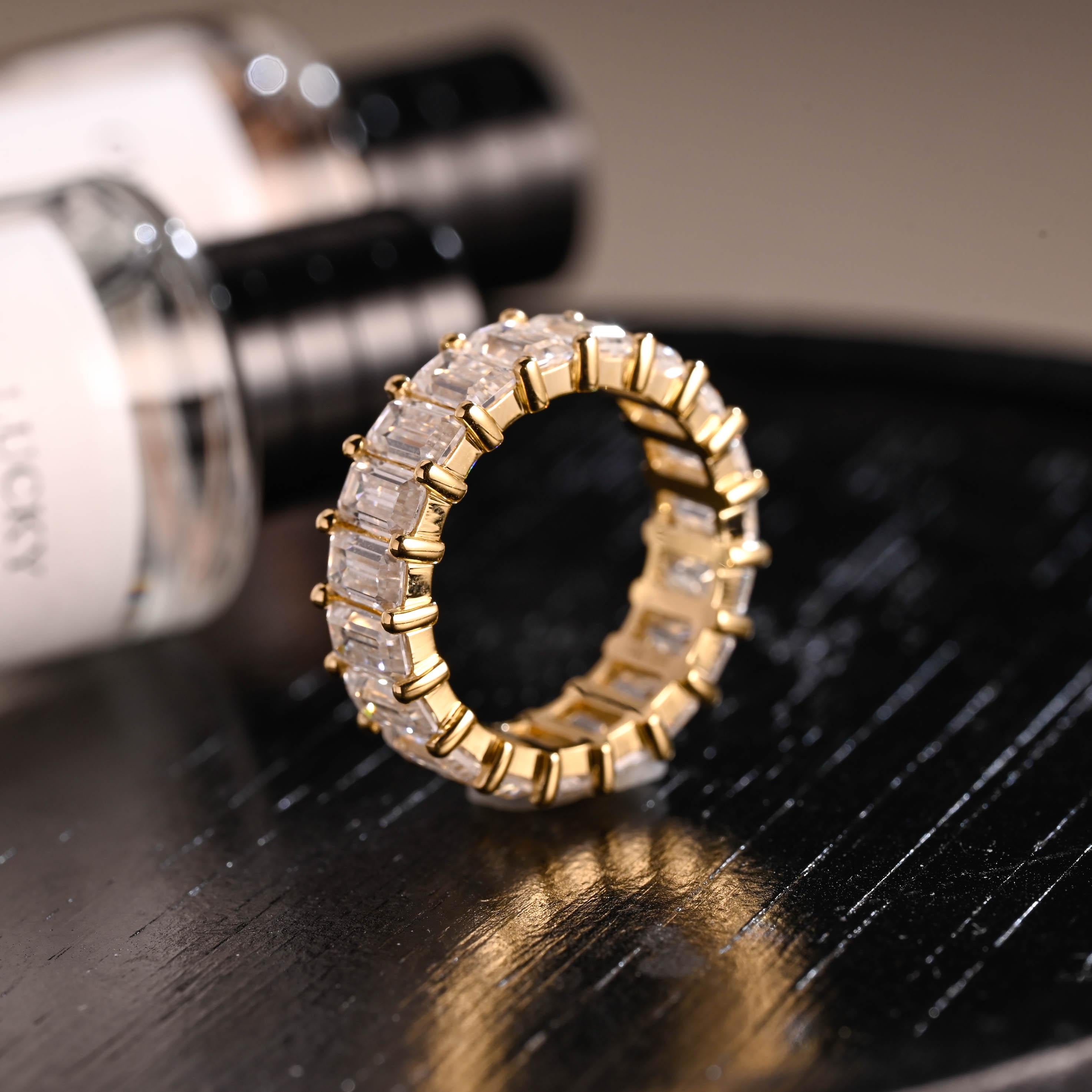 Solid Gold 3*5mm Baguette Moissanite Eternity Wedding Band, Statement Ring
