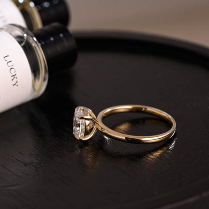 Solid Gold Solitaire Oval Cut Moissanite Engagement Ring, Anniversary Ring for Women