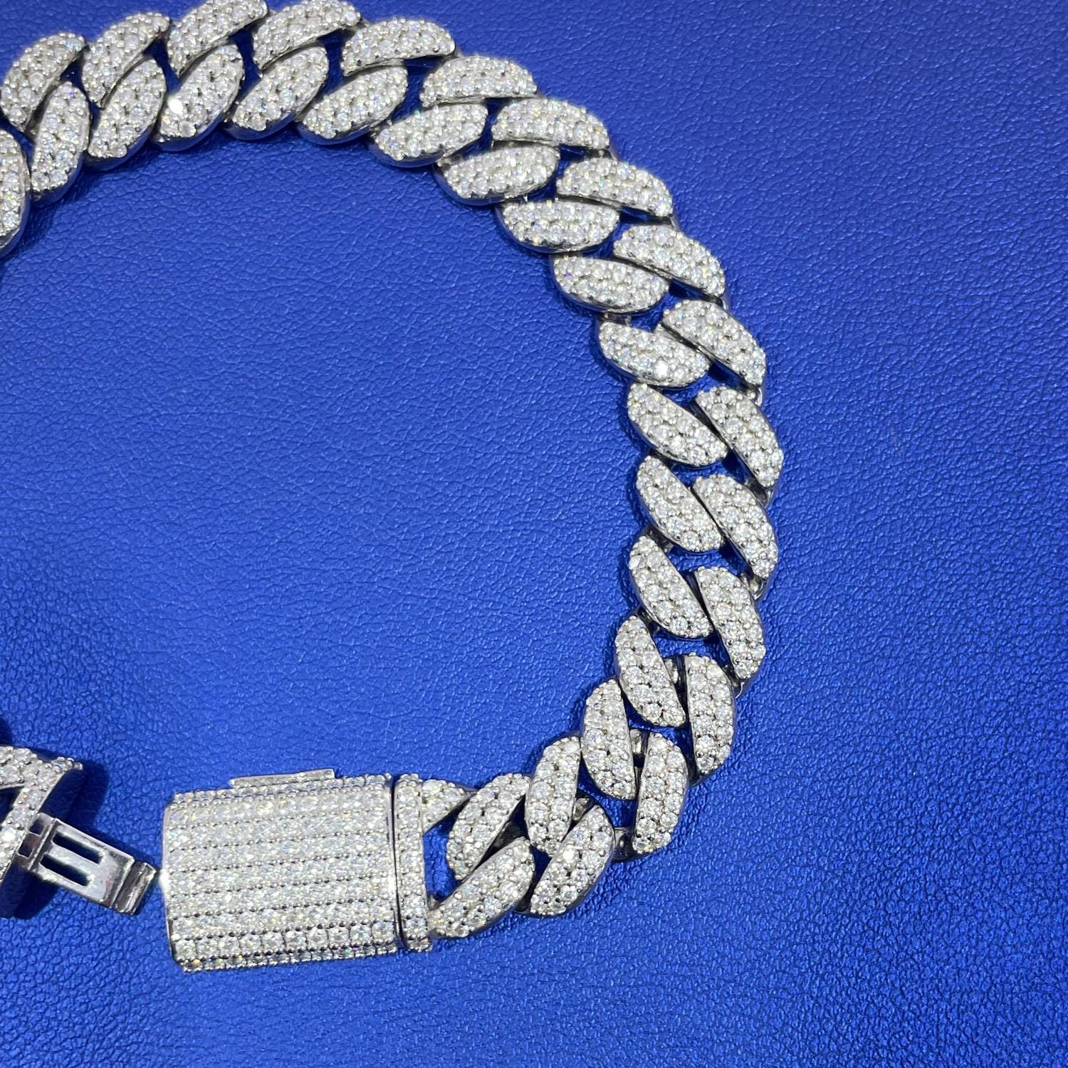 Iced Out Moissanite Cuban Bracelet: 7.77 Carats, Sterling Silver
