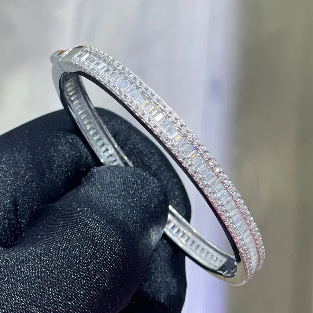 Moissanite Diamond Bangle Bracelet: 5.96ctw VVS, Sterling Silver