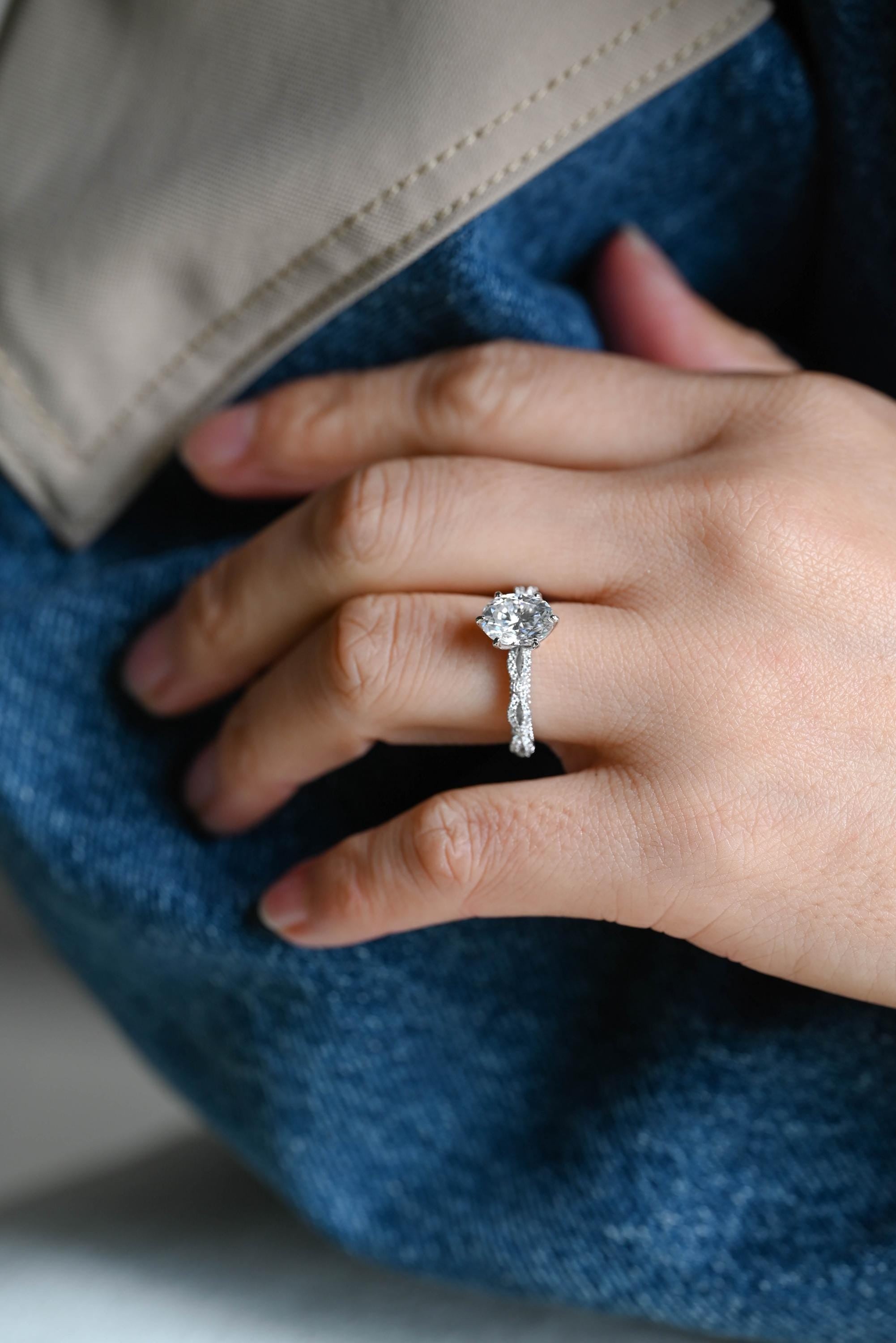 Solid Gold Oval Cut Moissanite Engagement Ring, Anniversary Gift Birthday Gift for Women Wife
