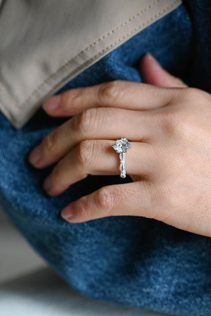 Solid Gold Oval Cut Moissanite Engagement Ring, Anniversary Gift Birthday Gift for Women Wife