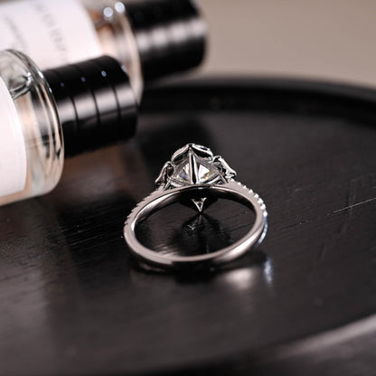 Solid Gold Cushion Cut Moissanite Engagement Ring, Halo Proposal Ring, Half Eternity Promise Ring, Wedding Ring, Anniversary Gift for Women