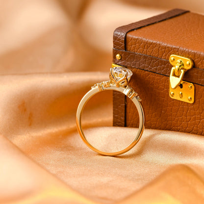 Solid Gold Tulip Setting Oval Cut Moissanite Engagement Ring, Side Cluster Wedding Ring