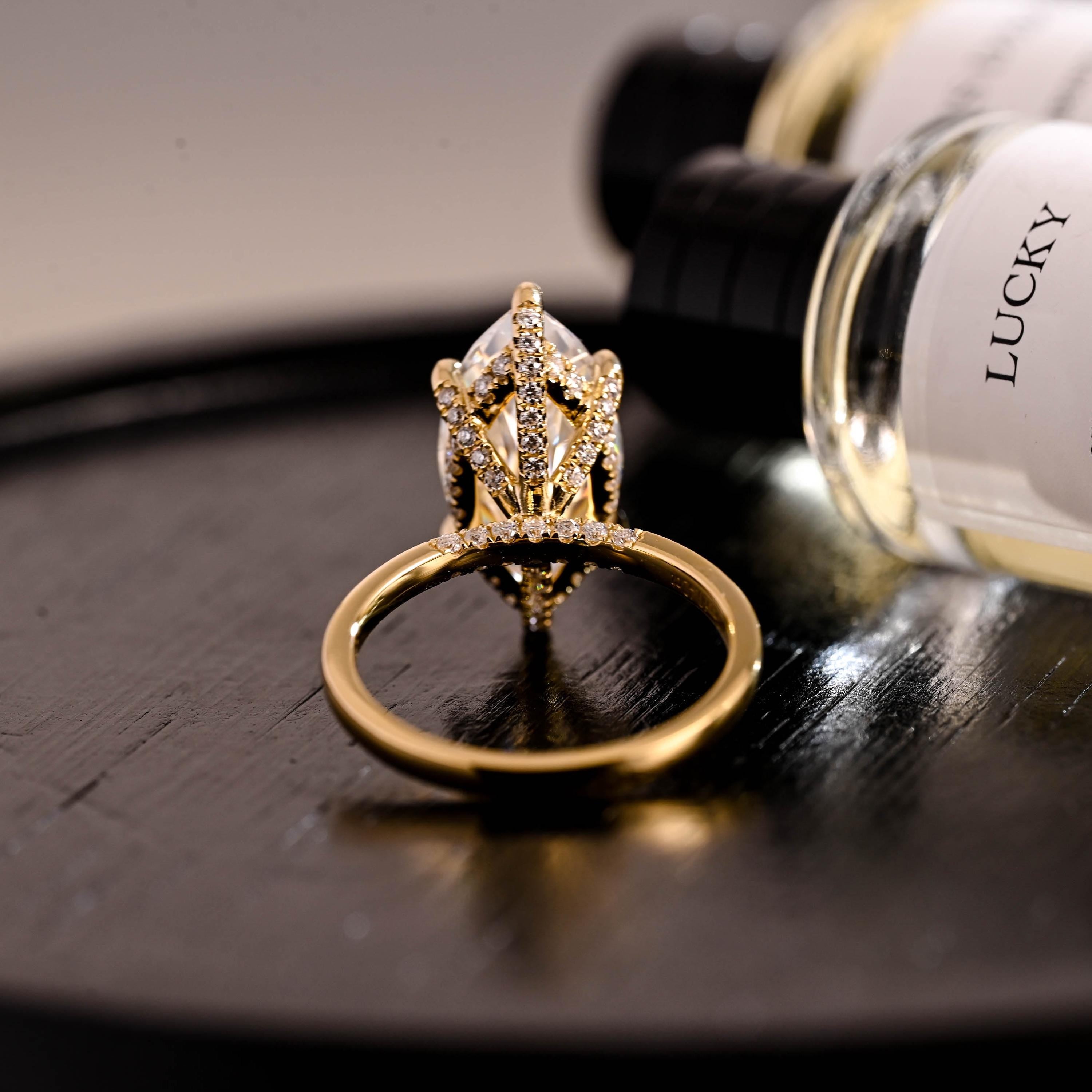 Prong Pave Marquise Cut Moissanite Ring, Solid Gold Wedding Ring, Anniversary Gift