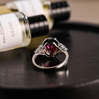 Solid Gold Oval Cut Lab Grown Ruby Engagement Ring, Halo Wedding Ring
