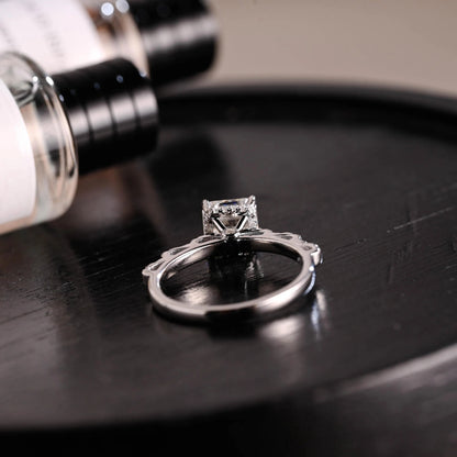 Solid Gold Hidden Halo Asscher Cut Moissanite Engagement Ring, Anniversary Gift for Women Wife