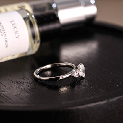 Solid Gold Three Stone Oval Moissanite Engagement Ring, Anniversary Gift for Women