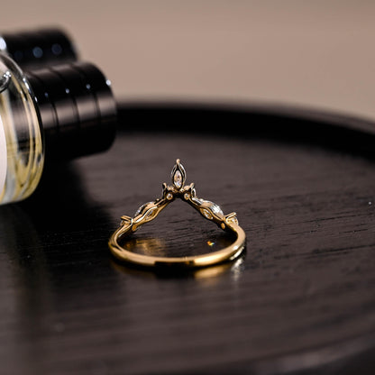 Solid Gold Moissanite Nest Wedding Band, Stackable Ring