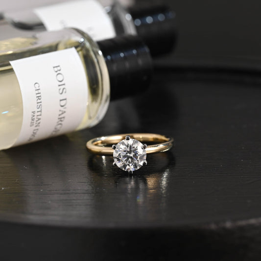 Solid Gold Two Tone Round Moissanite Engagement Ring, Solitaire Ring