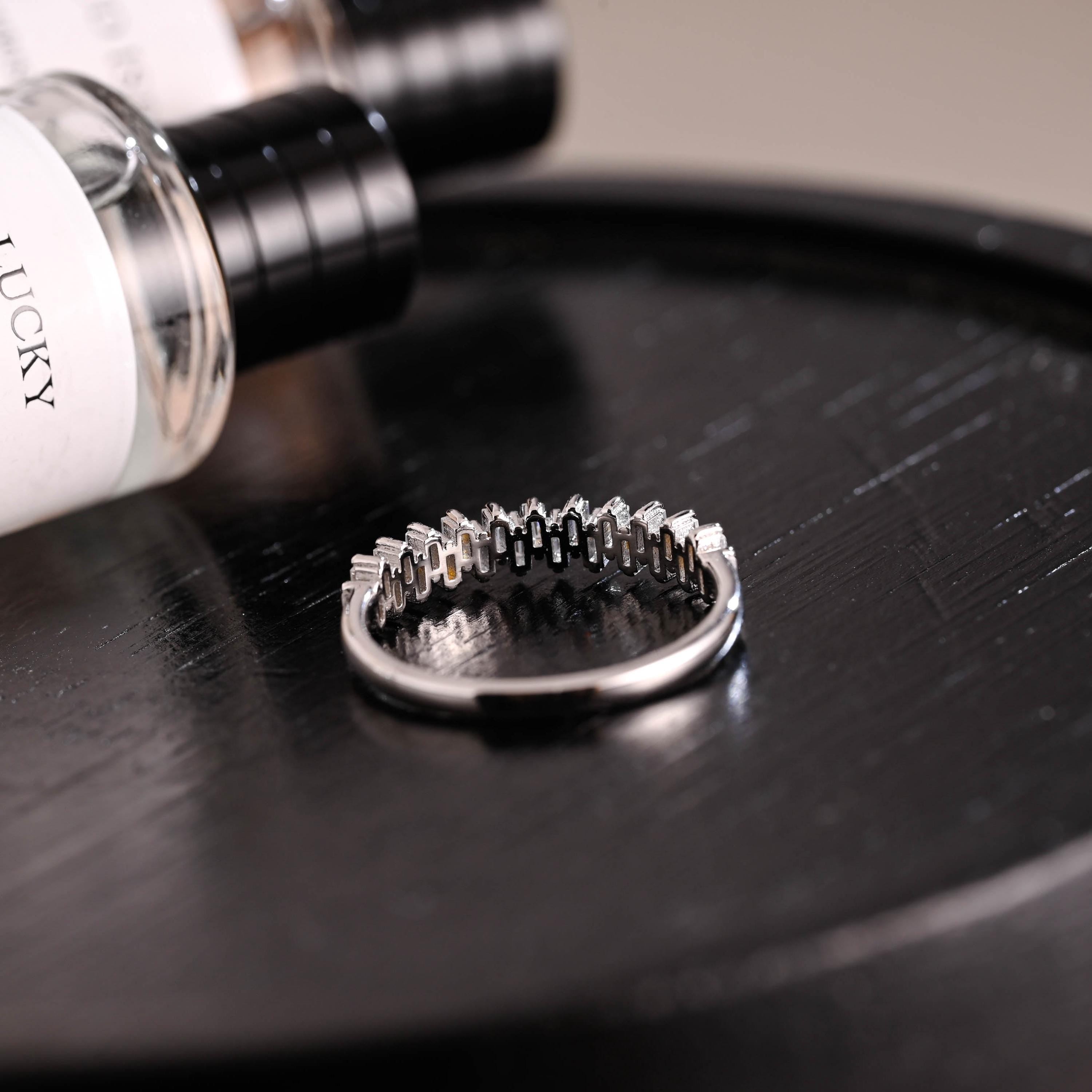 Solid Gold Baguette Moissanite Wedding Band, Anniversary Ring