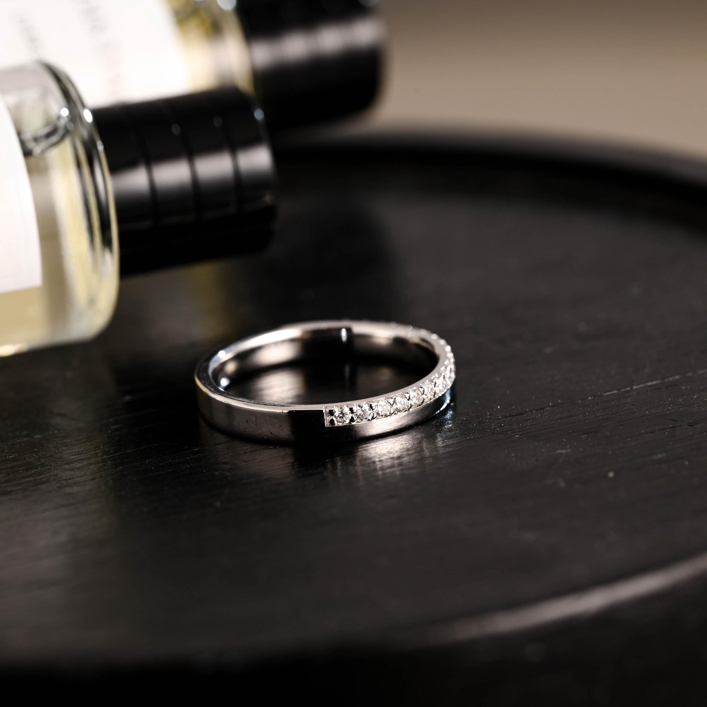 Solid Gold Moissanite Half Eternity Wedding Band, Anniversary Ring